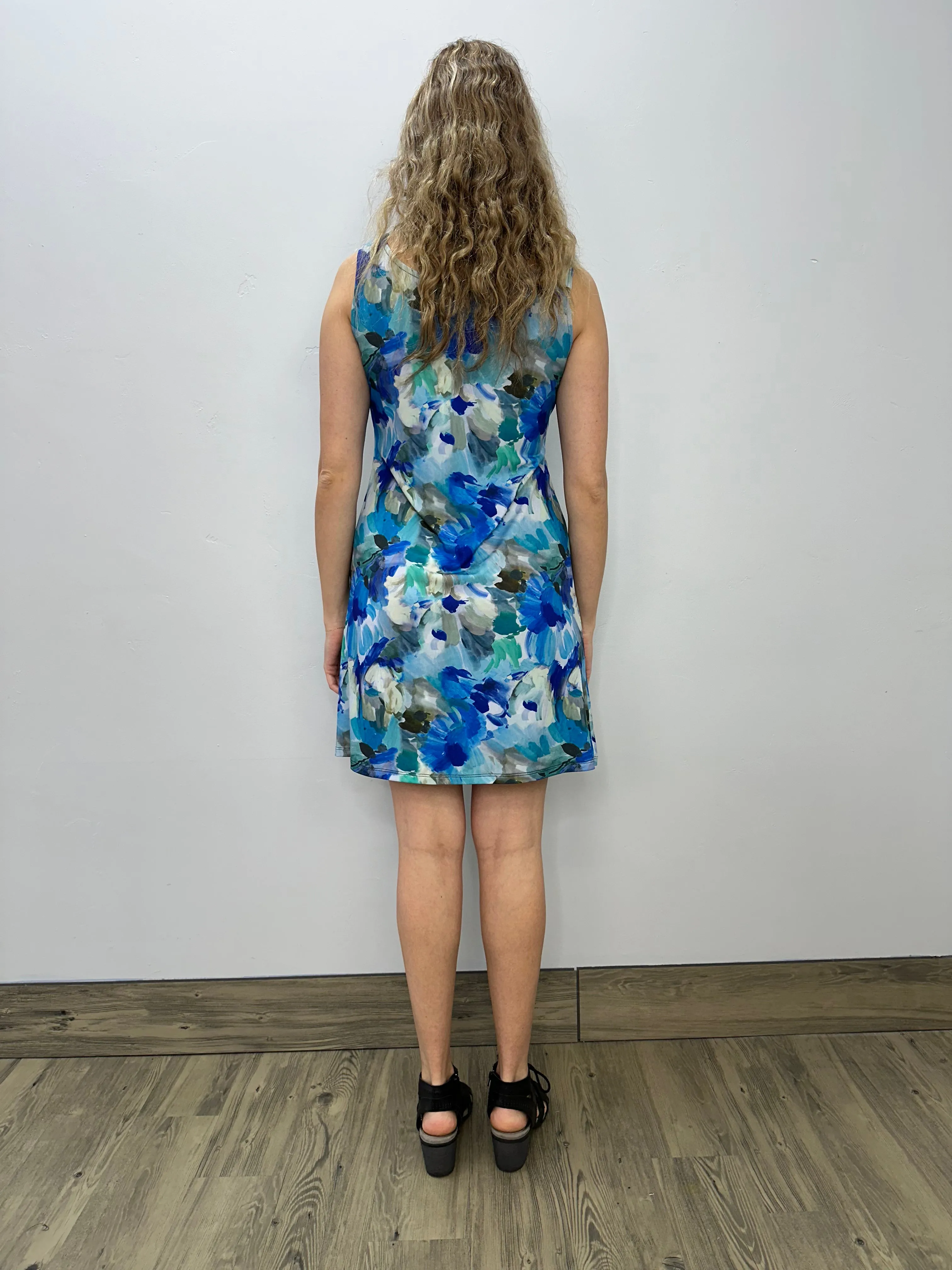 Blue Floral Sleeveless ITY Sun Dress