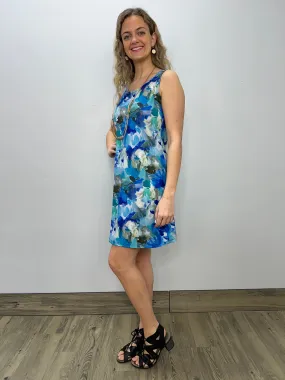 Blue Floral Sleeveless ITY Sun Dress