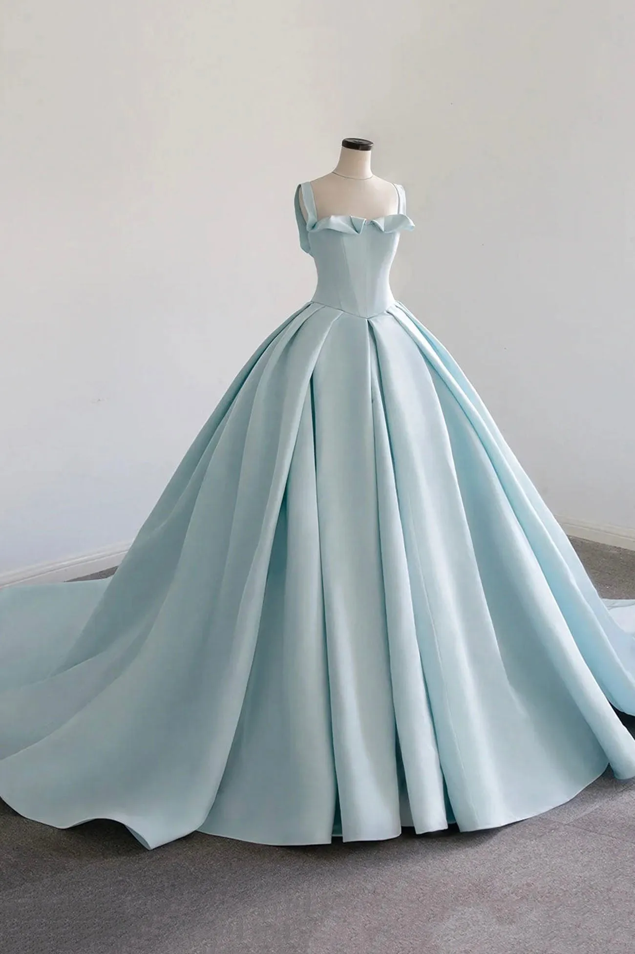 Blue Satin Long A-Line Formal Dress, Blue Prom Evening Dress