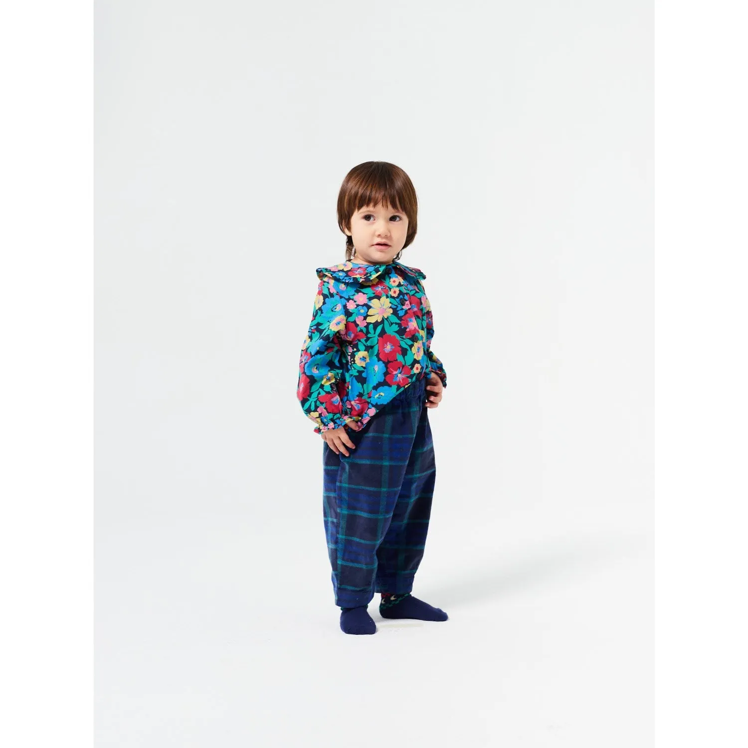 Bobo Choses Midnight Blue Baby Check Bc Velvet Baggy Pants