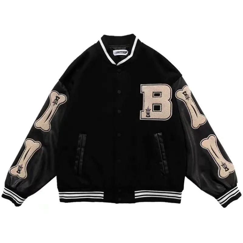 Bone Varsity Jacket Spring and Autumn Loose Baseball Uniform Vintage Jacket Coat