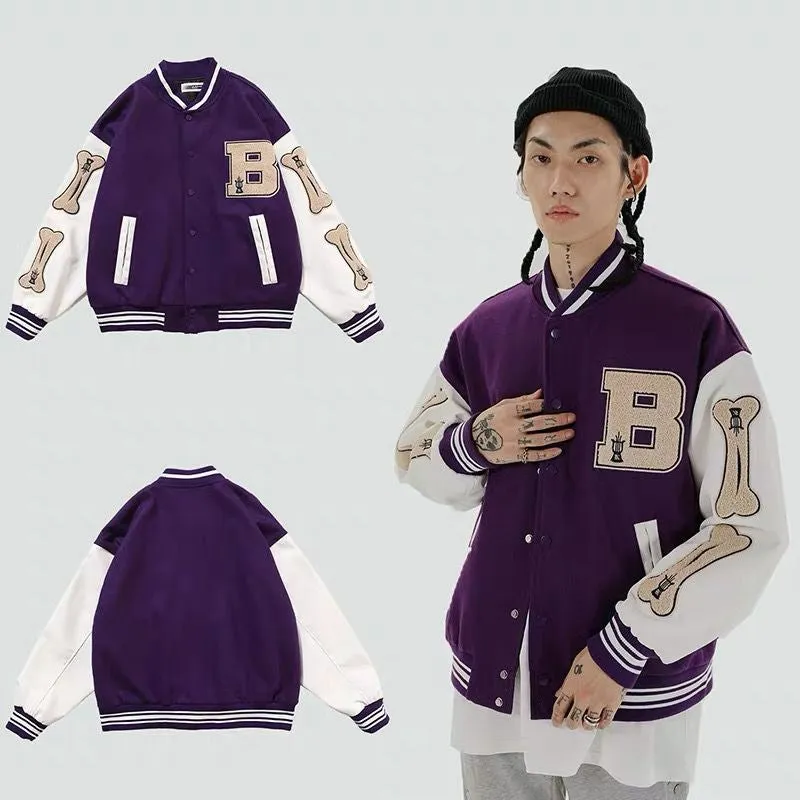 Bone Varsity Jacket Spring and Autumn Loose Baseball Uniform Vintage Jacket Coat