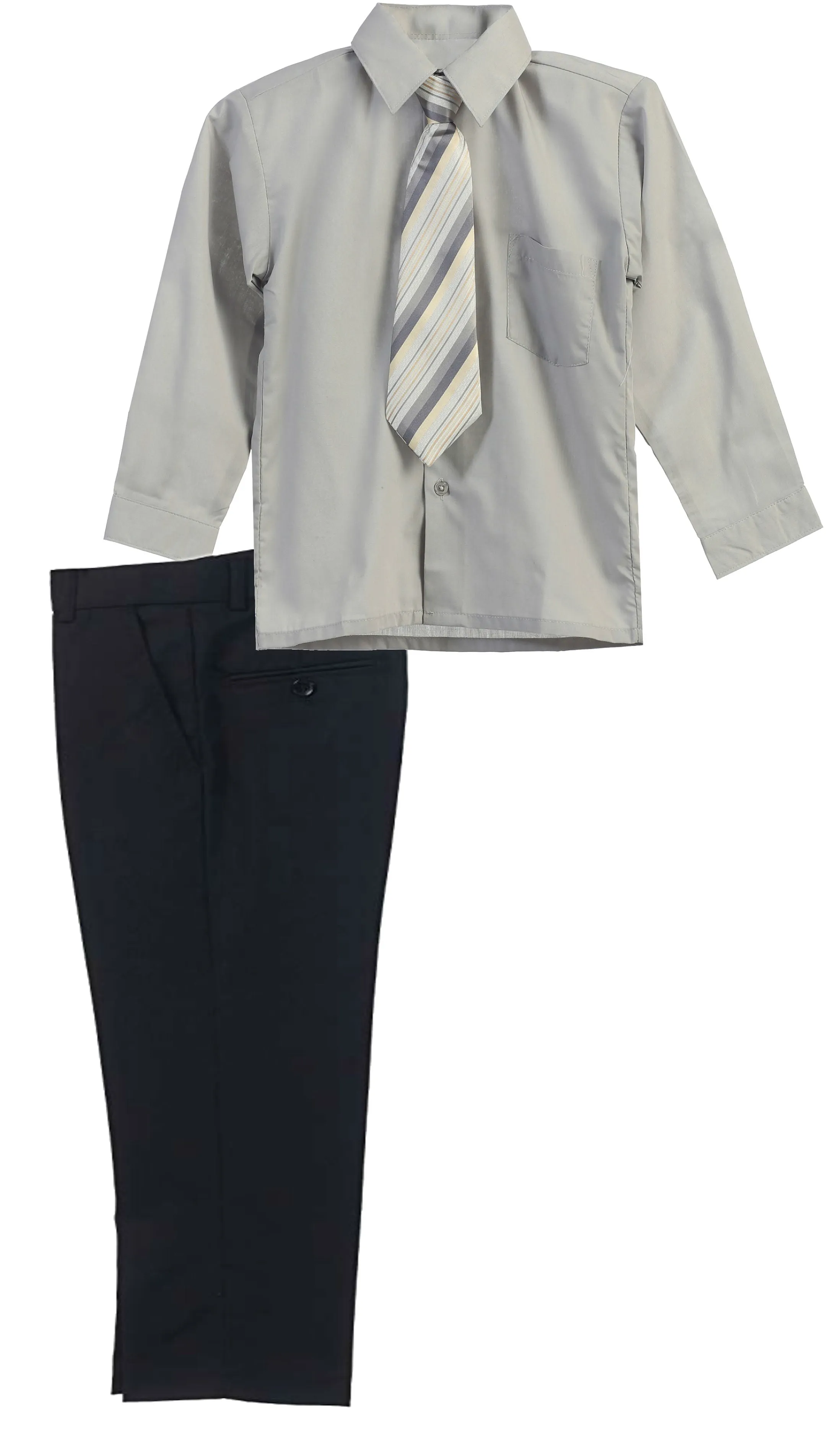 Boys Dress Pants Set With Shirt And Tie -Black Pants / Gray Shirt