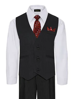 Boys Vest Pants Pinstriped 5 Piece Set With Shirt And Tie - White