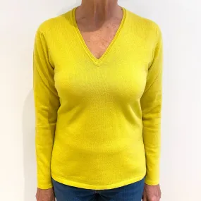 Brand New Scottish Citrine Yellow Cashmere V-Neck Jumper Medium