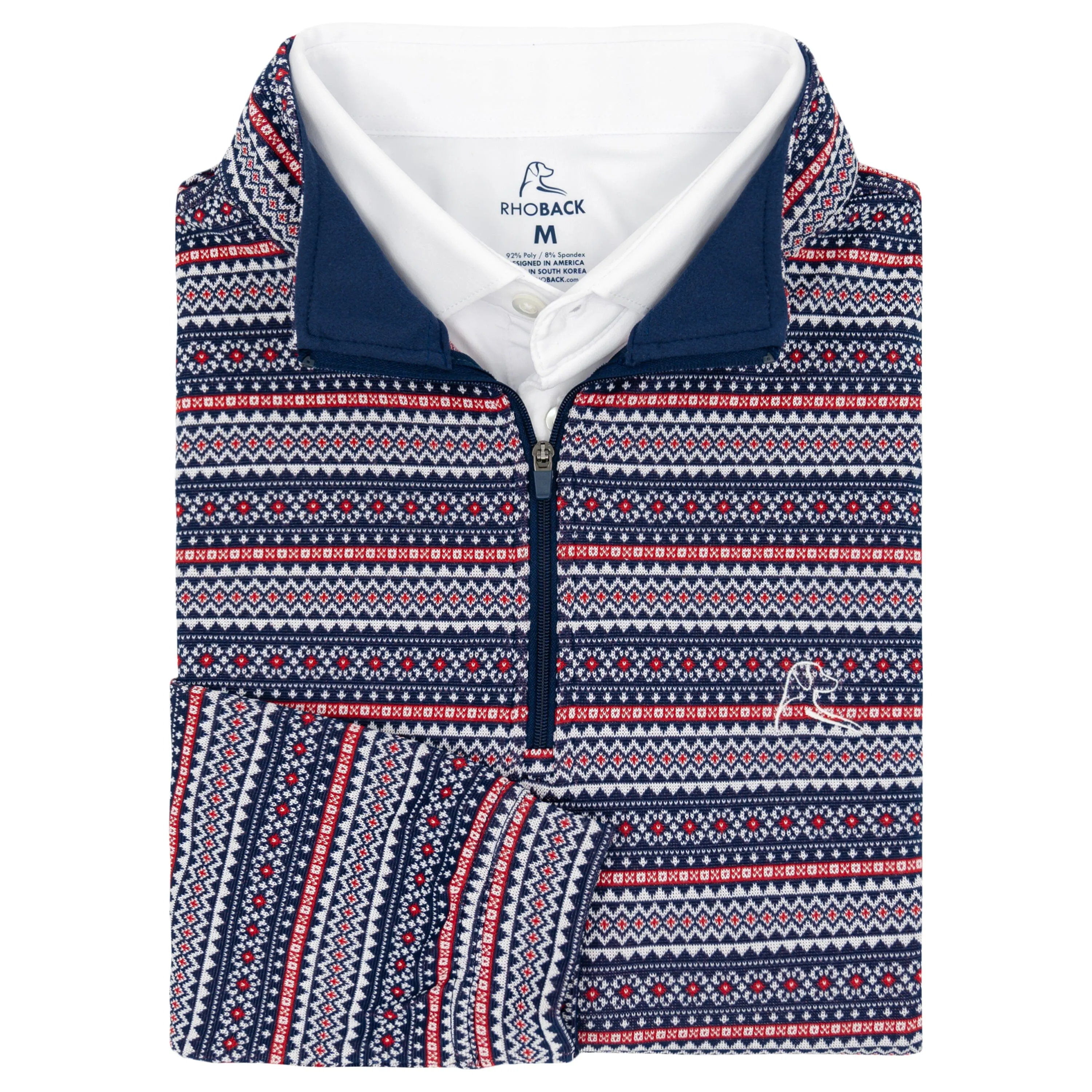 Breck Jacquard Performance Q-Zip | The Breck - Admiral Navy/Scarlet Red/White