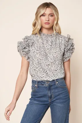 Brenna Mock Neck Ruffle Leopard Blouse