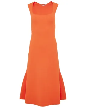 Bright Orange Compact Knit Midi Dress