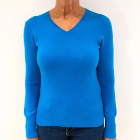 Bright Turquoise Blue Cashmere V-Neck Jumper Medium