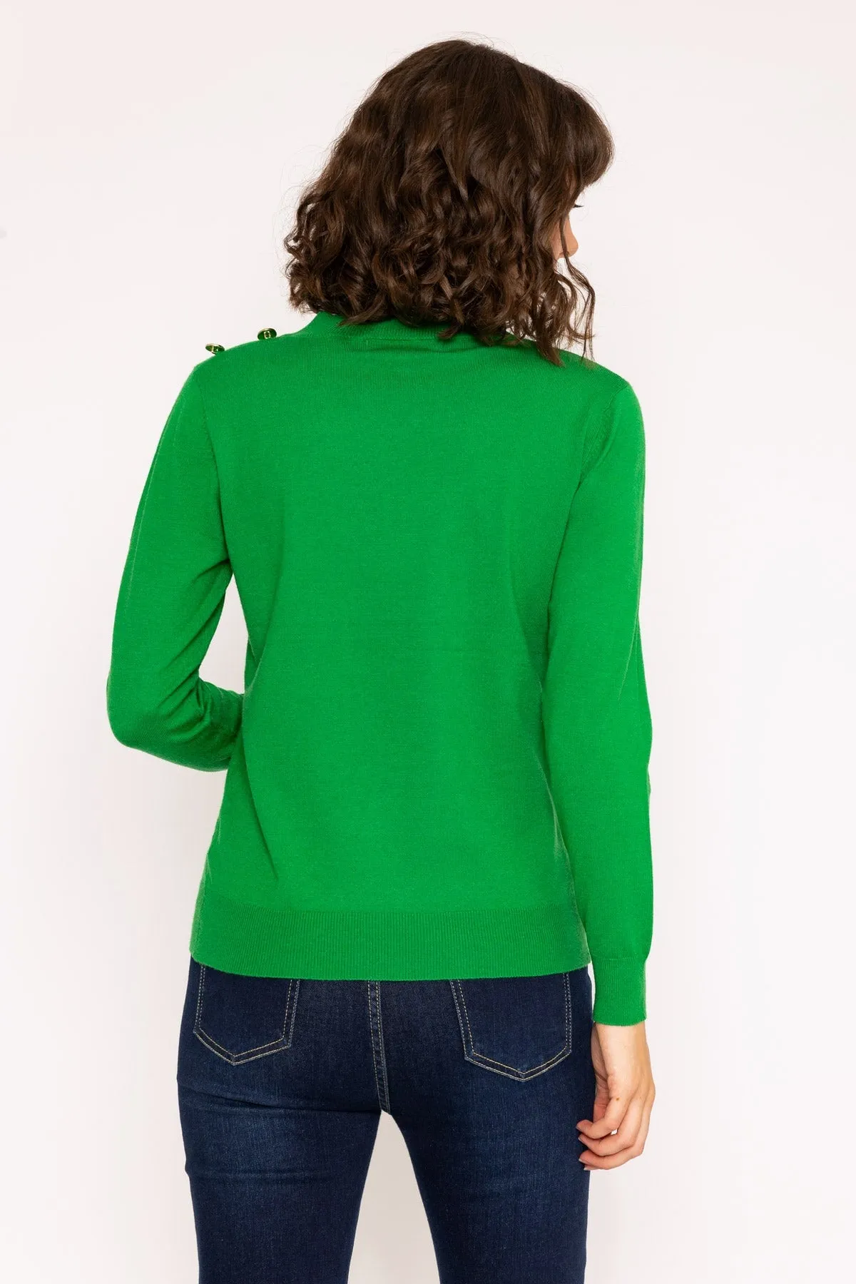 Button Detail Knit Jumper in Green