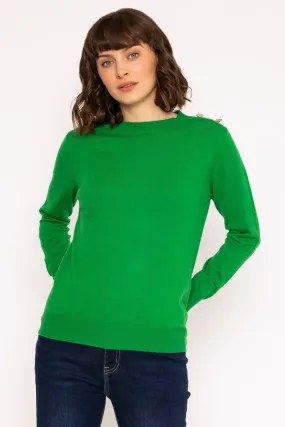 Button Detail Knit Jumper in Green