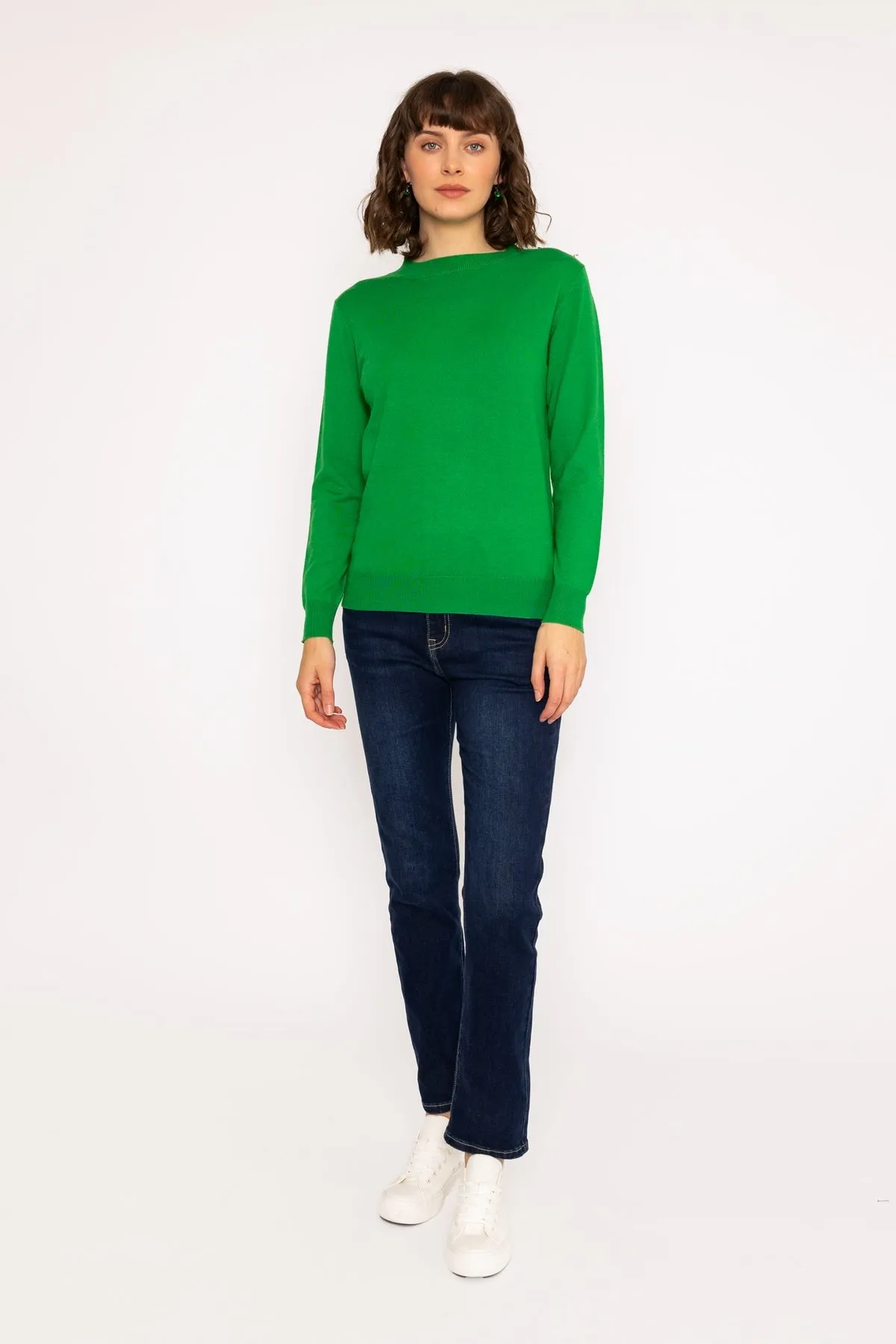 Button Detail Knit Jumper in Green