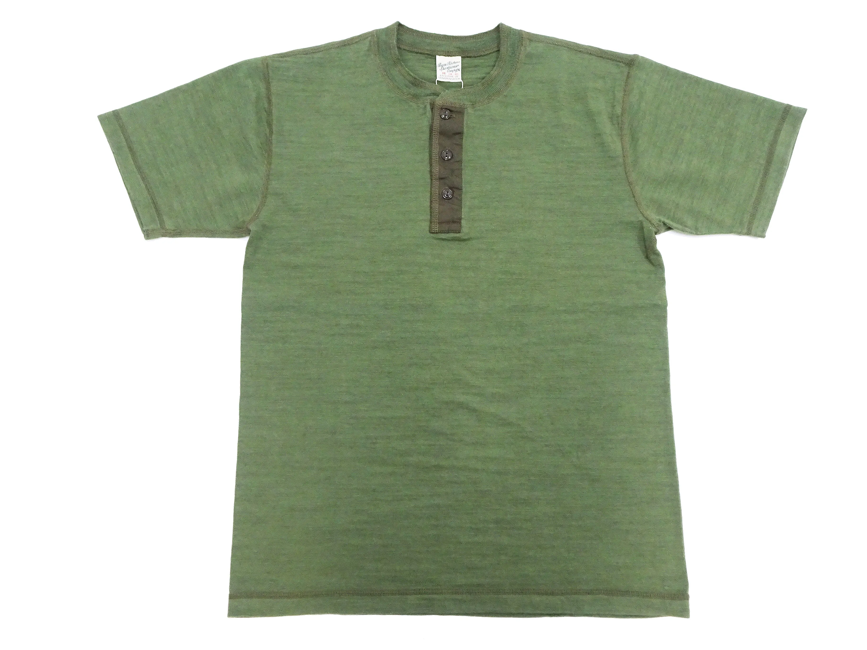 Buzz Rickson Henley T-Shirt Men's Short Sleeve Plain Loopwheeled Slub Yarn Tee BR79192 149 Olive