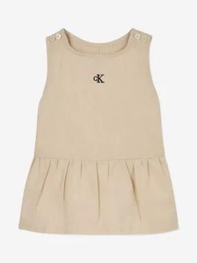 Calvin Klein Baby Girls Linen Blend Woven Dress in Beige