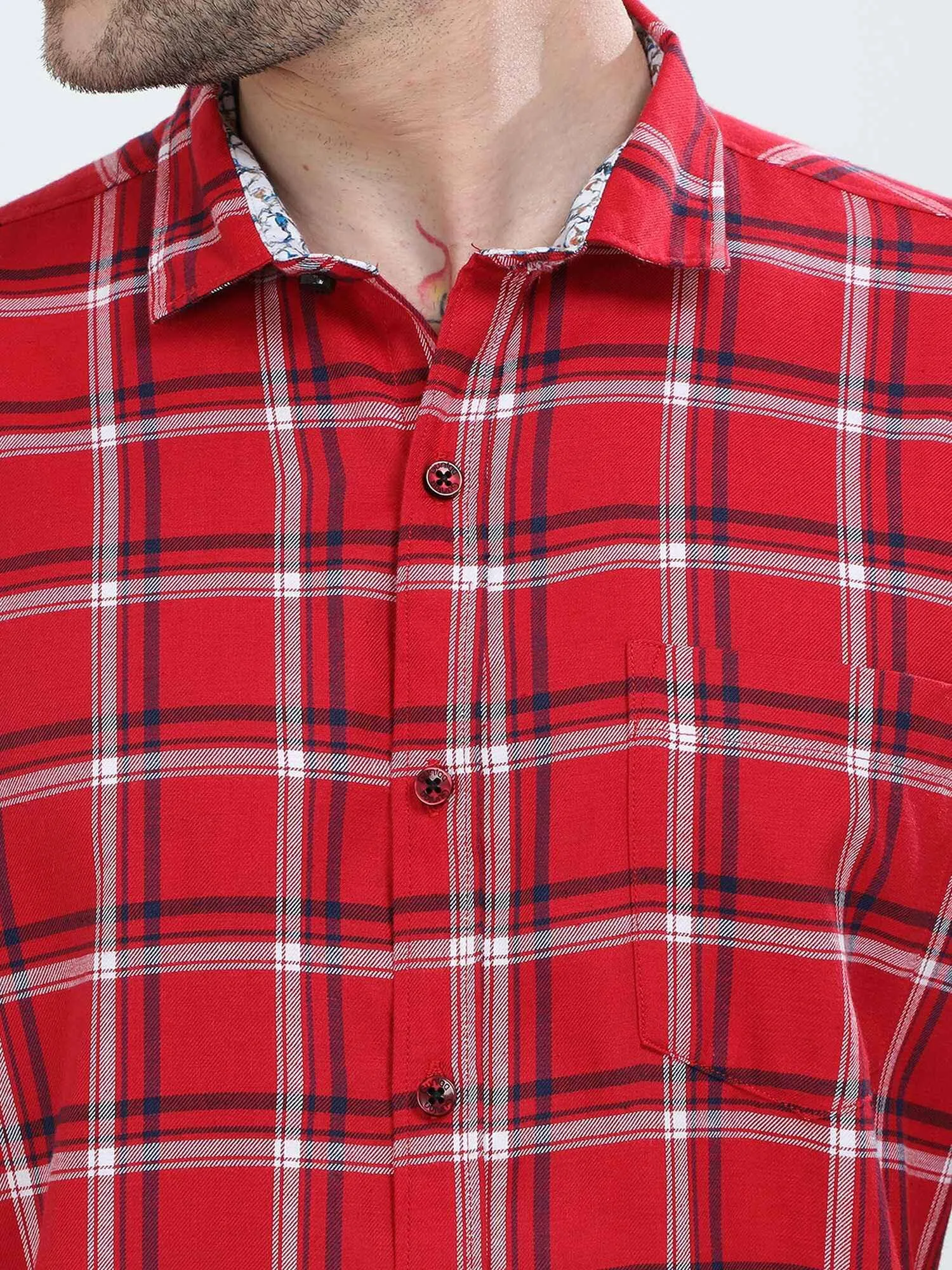 Candy Red Checkered Cotton Shirt