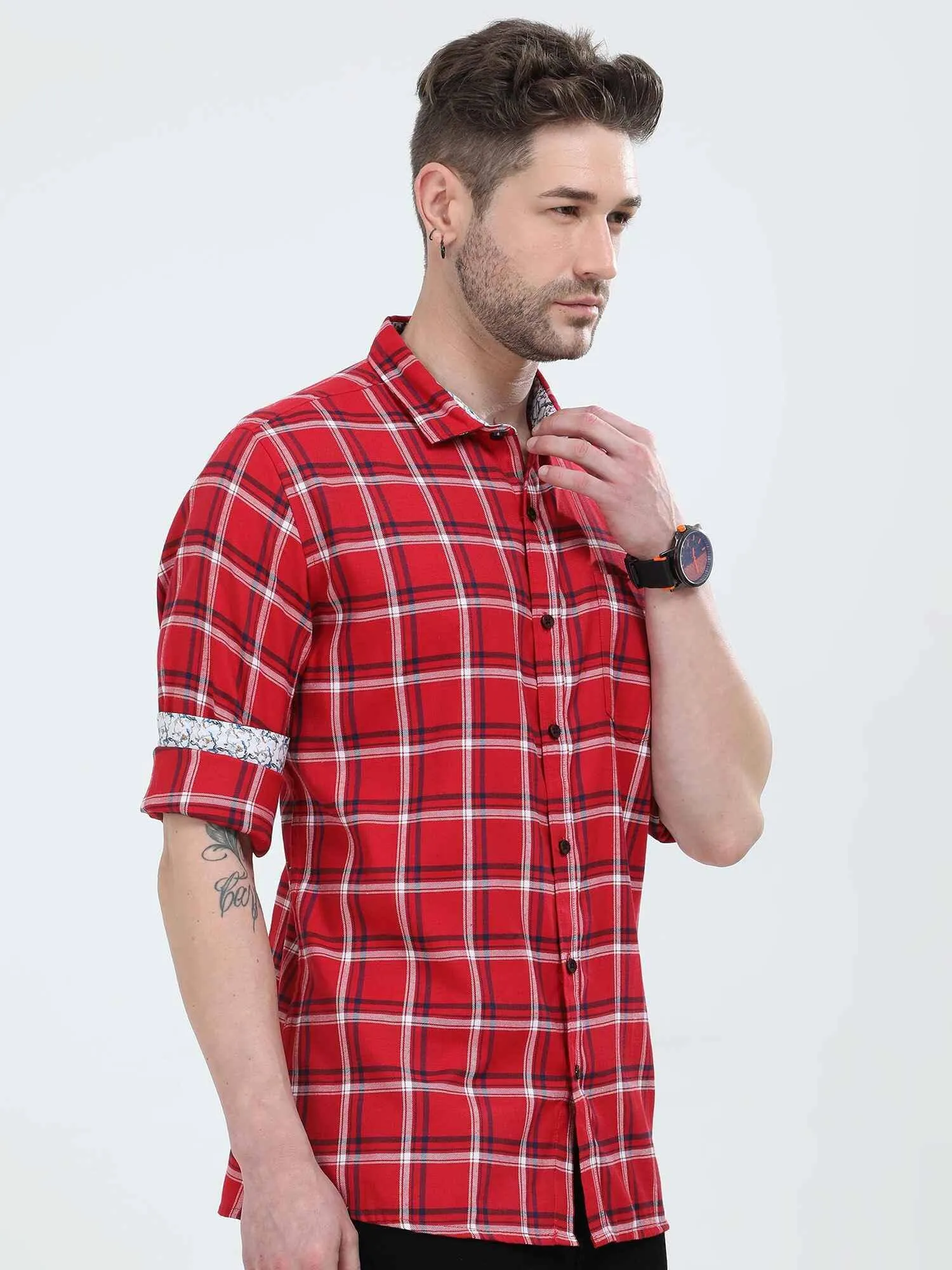 Candy Red Checkered Cotton Shirt