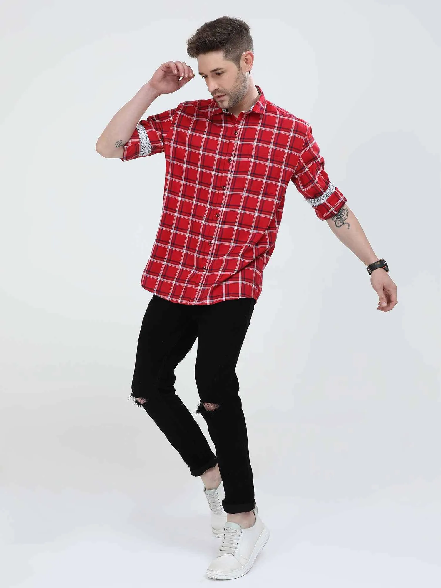 Candy Red Checkered Cotton Shirt