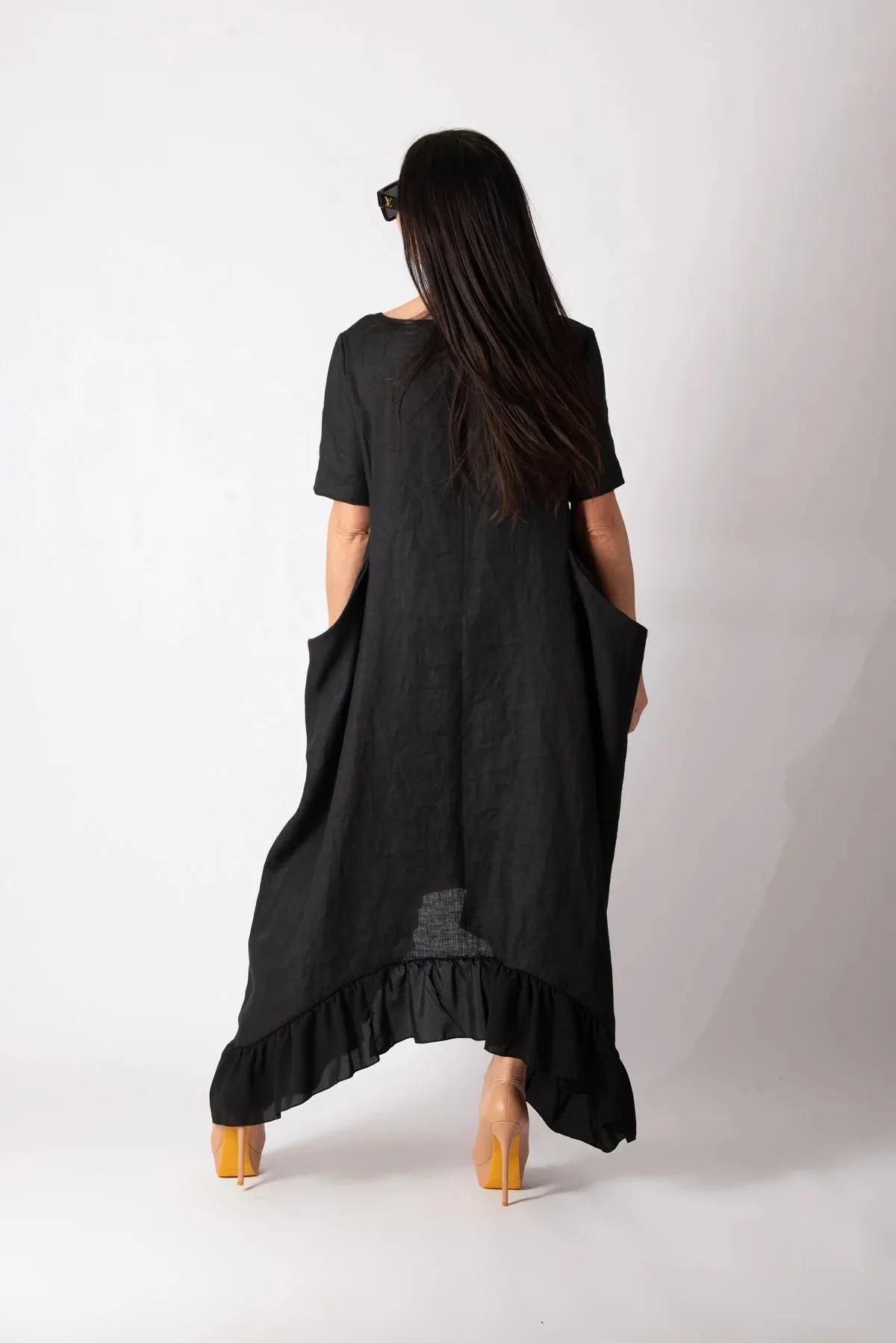 CASABLANCA BLACK WIDE LINEN DRESS