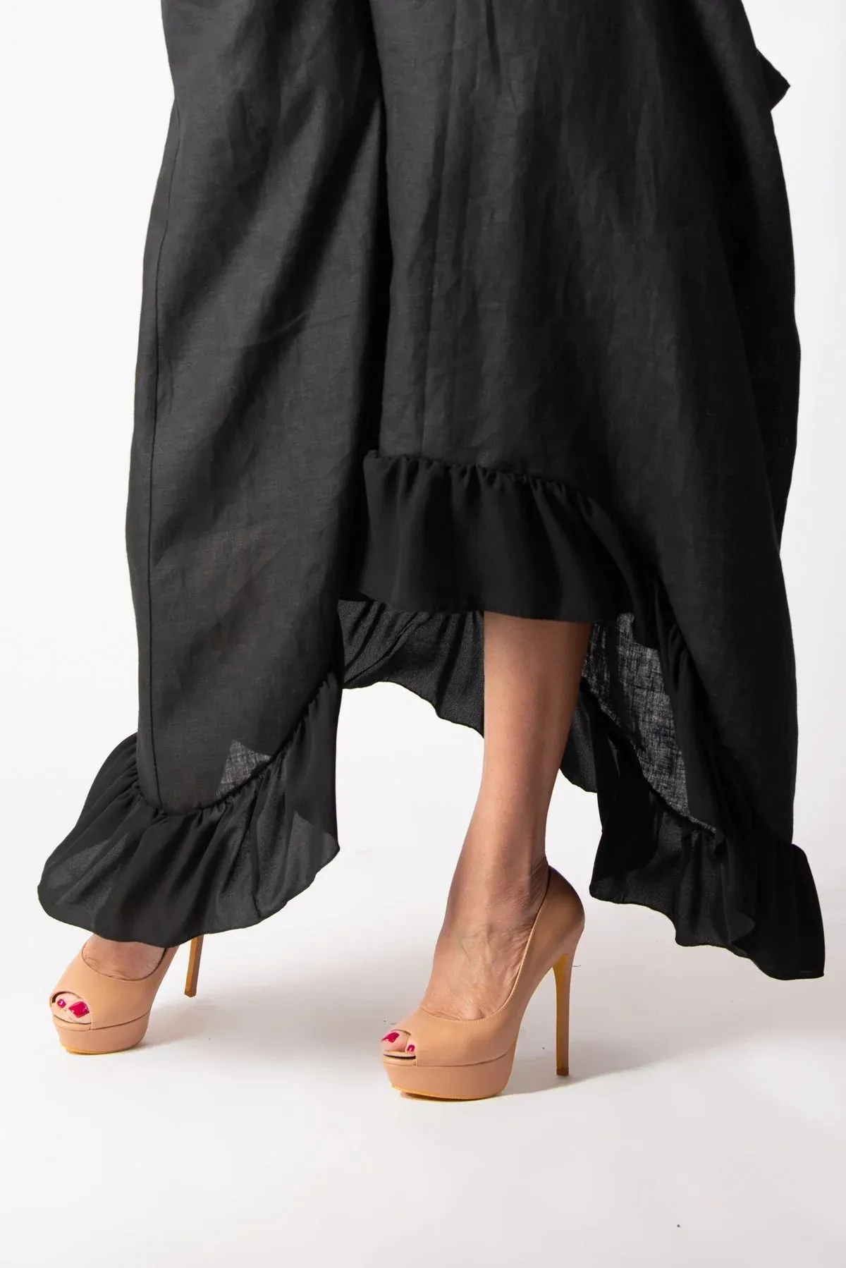 CASABLANCA BLACK WIDE LINEN DRESS