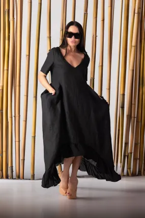 CASABLANCA BLACK WIDE LINEN DRESS