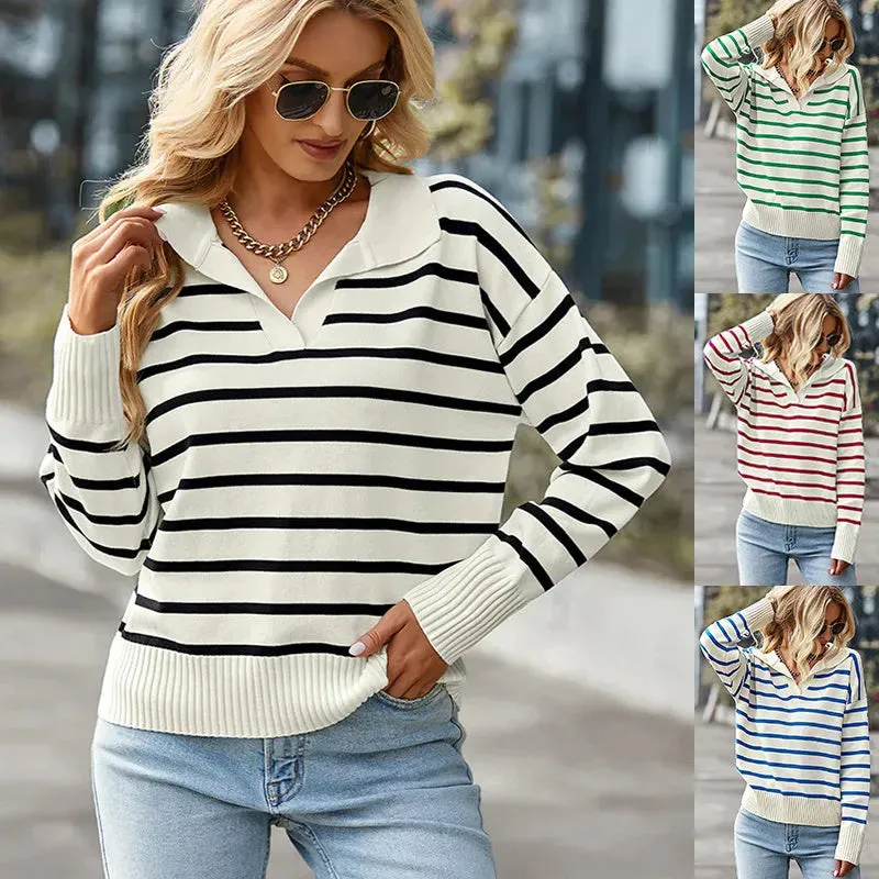 Casual V-neck  Sweater Fashion Long Sleeve Tops