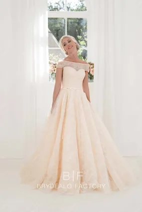 Champagne Lace Off Shoulder Modern Wedding Dress