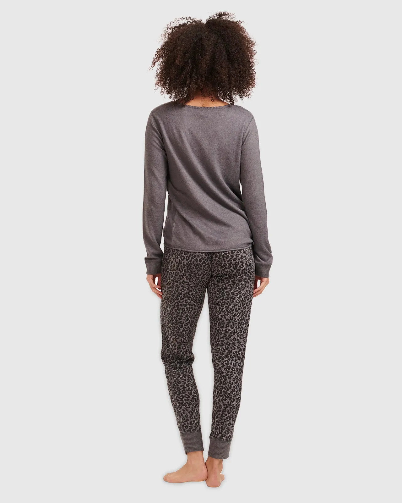 Charcoal Animal Print Split Neck Pullover PJ Set