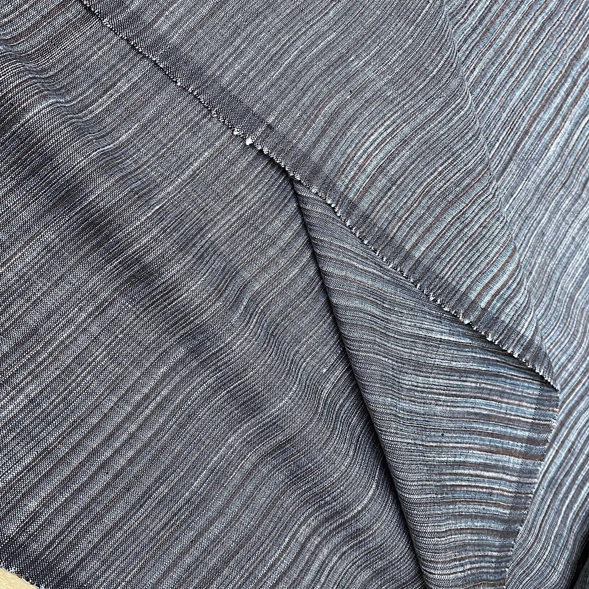 Charcoal/Dusty Teal Striations Cotton Woven from India, By the yard  #CHL047