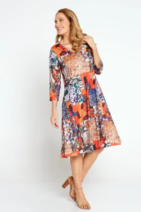 Christobel Sleeved Dress - Retro Patchwork