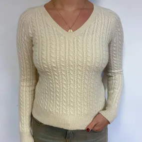 Clotted Cream Cable Cashmere V-Neck Jumper Small