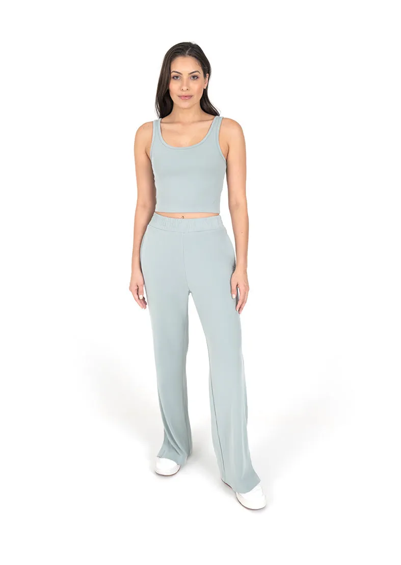 Cloudsoft Rib Lounge Palazzo Pant Sage