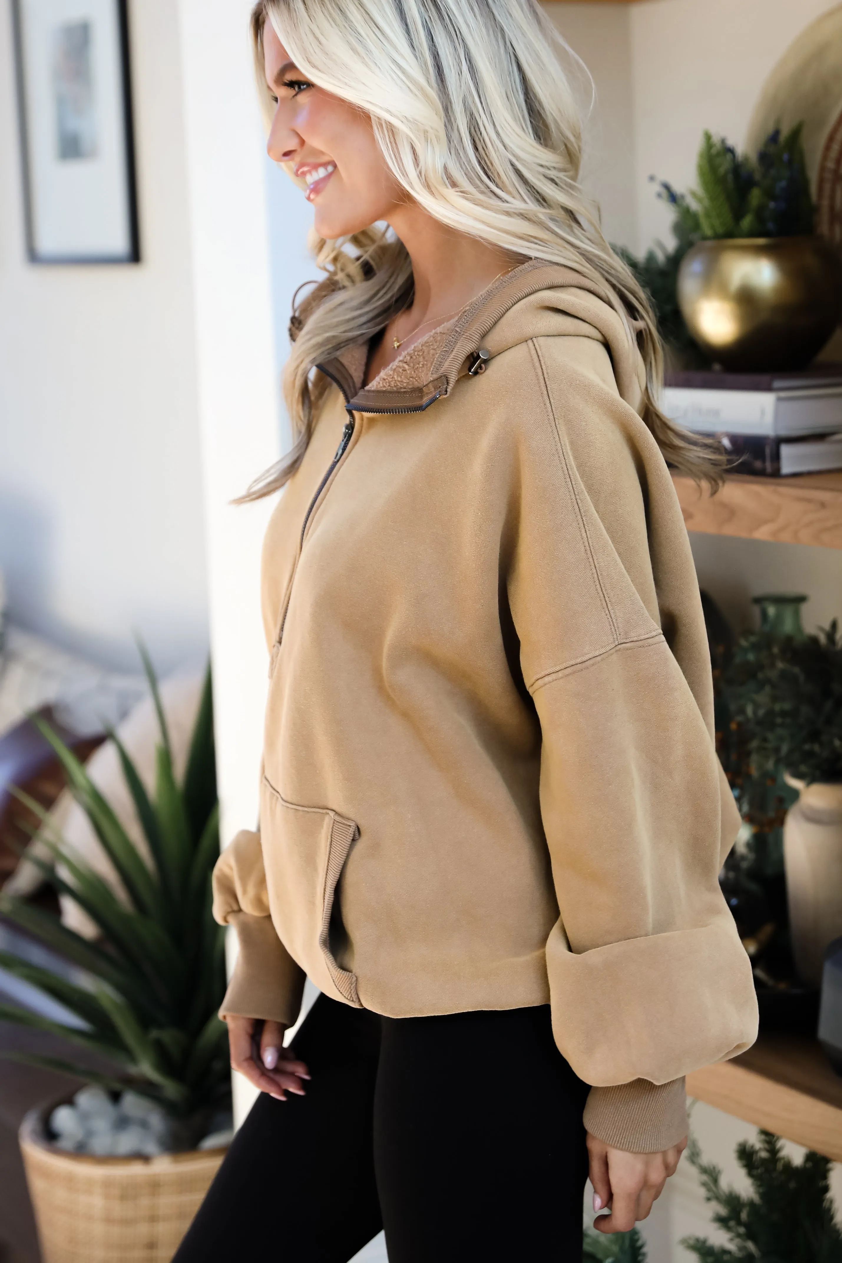 Comfiest Trend Mocha Fleece Hooded Pullover