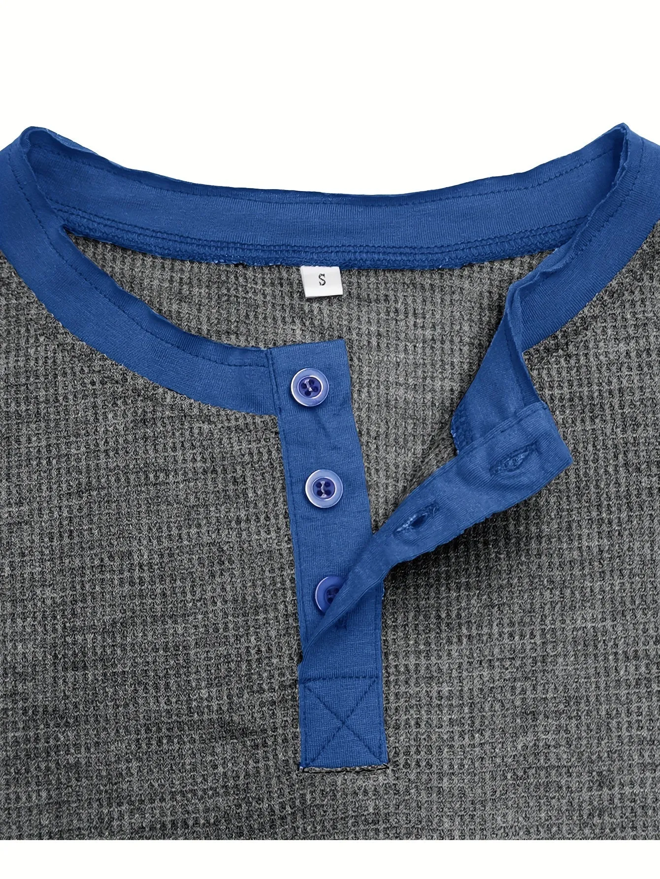 Comfort - Heren Wafelgebreide Lange Mouw Henley Shirt met Contrasterende Stiksels