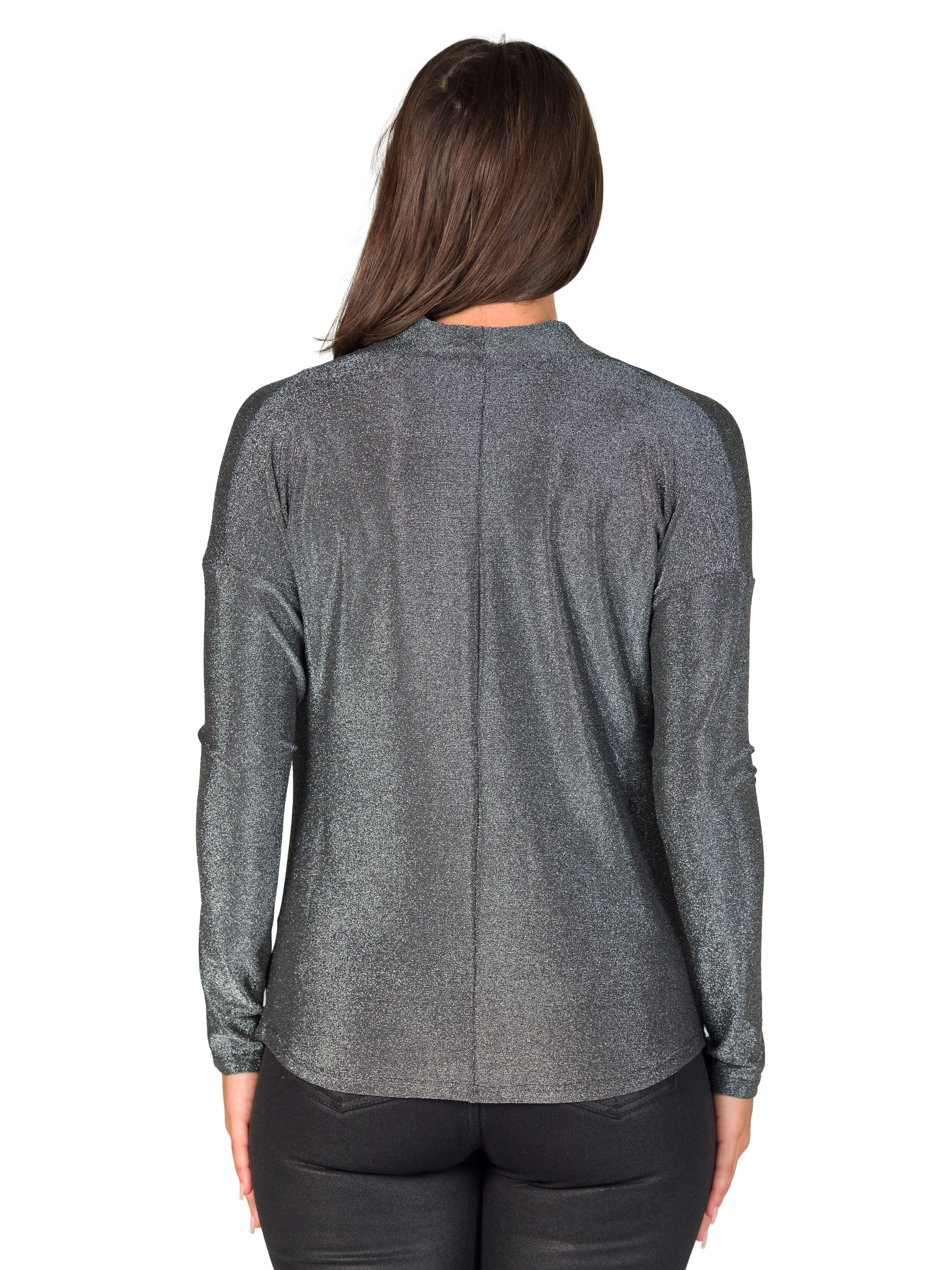 Cowl Neck Long Sleeve Shimmery Fabric Top