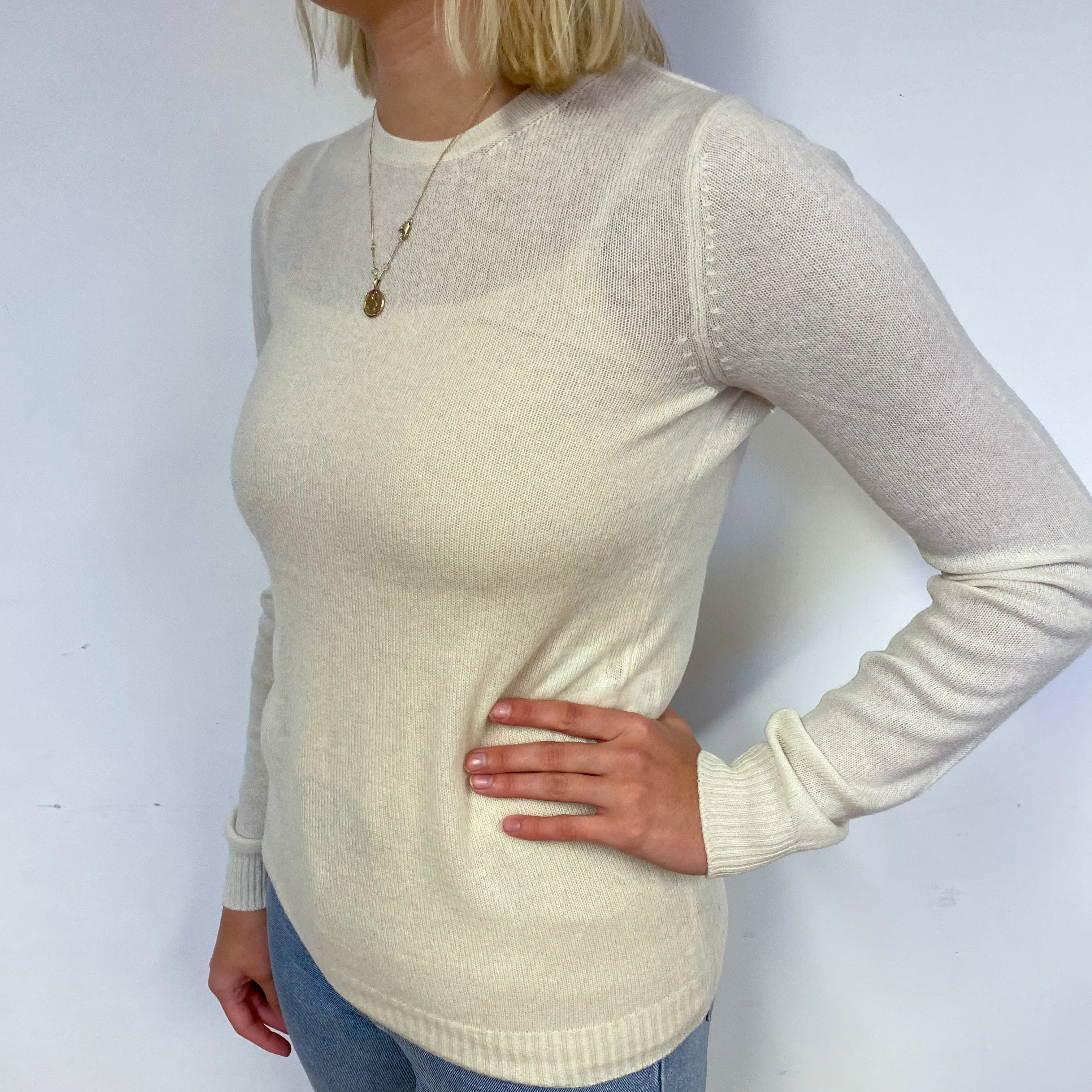 Cream Cashmere Lightweight Crew Neck Jumper Small