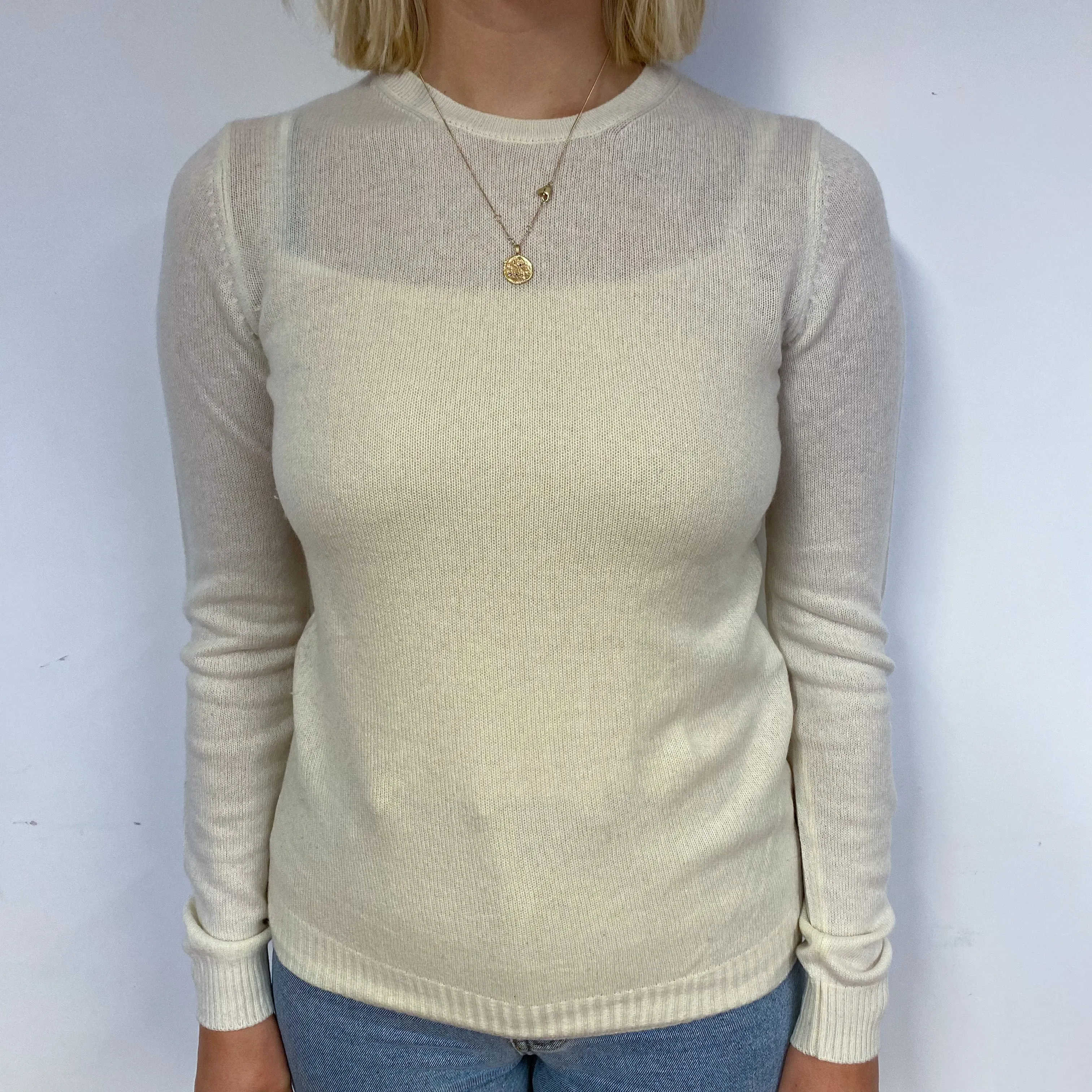 Cream Cashmere Lightweight Crew Neck Jumper Small