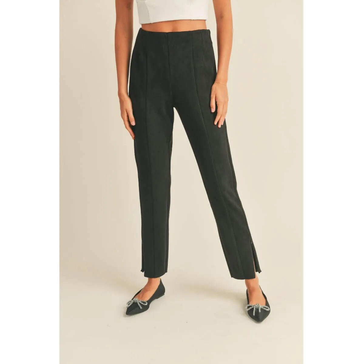 Cropped High Waisted Suede Pants