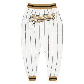 Custom White Black Pinstripe Old Gold-Black Sports Pants