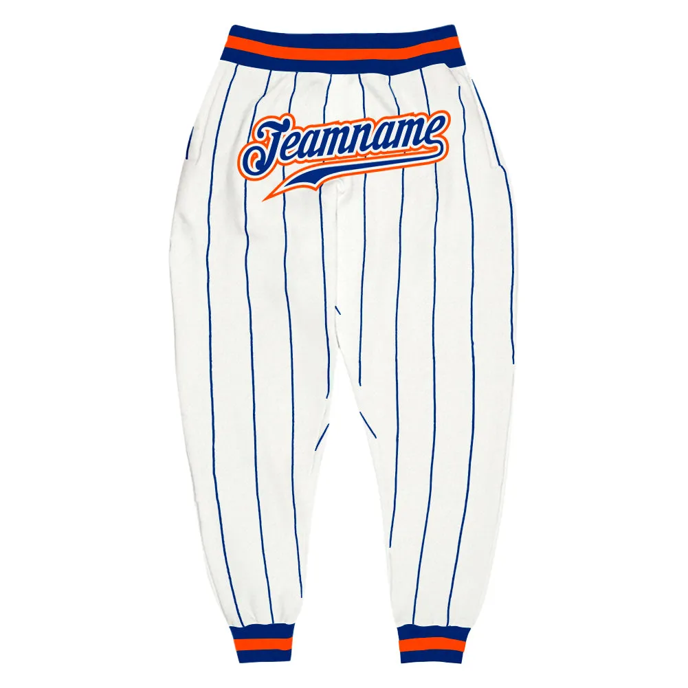 Custom White Royal Pinstripe Royal-Orange Sports Pants