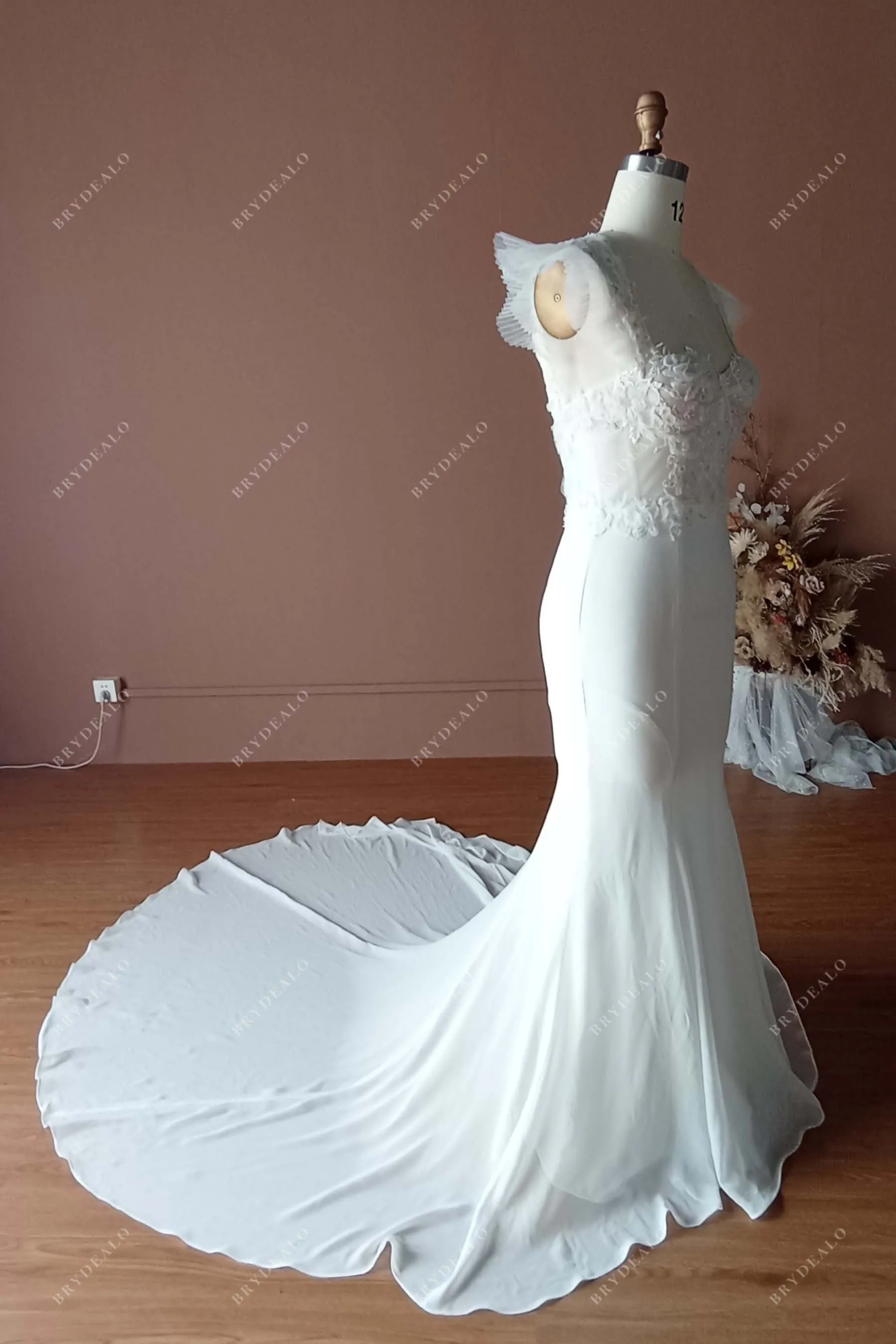 Custom Wholesale Queen Anne Corset Mermaid Chiffon Bridal Dress