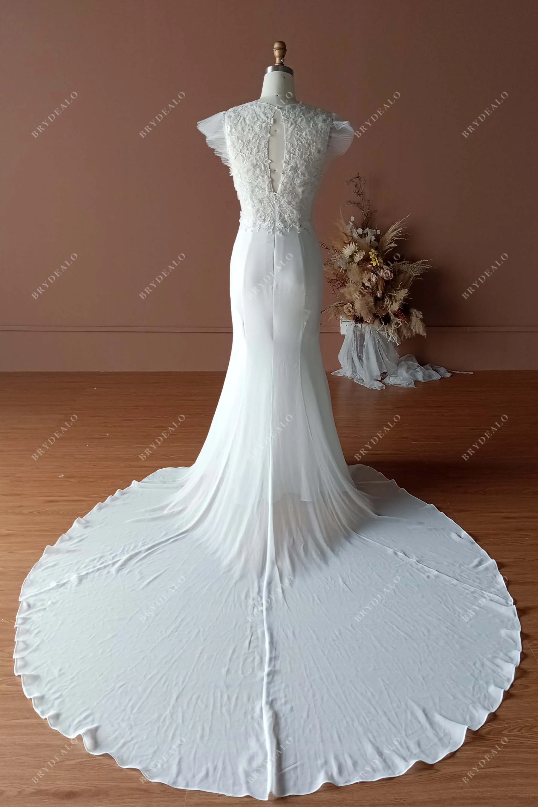 Custom Wholesale Queen Anne Corset Mermaid Chiffon Bridal Dress