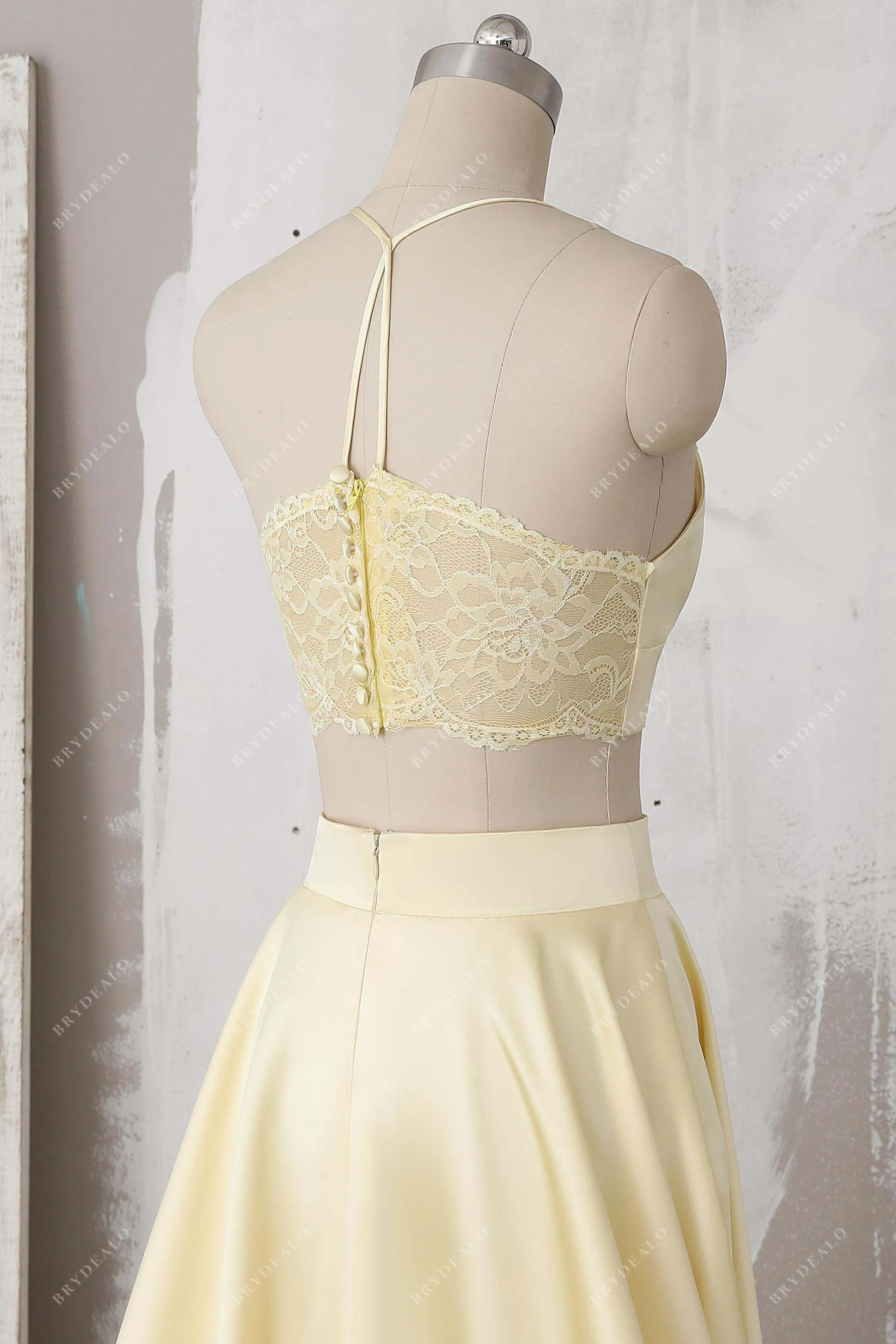 Cute Daffodil Yellow Satin Two-piece Prom Dress