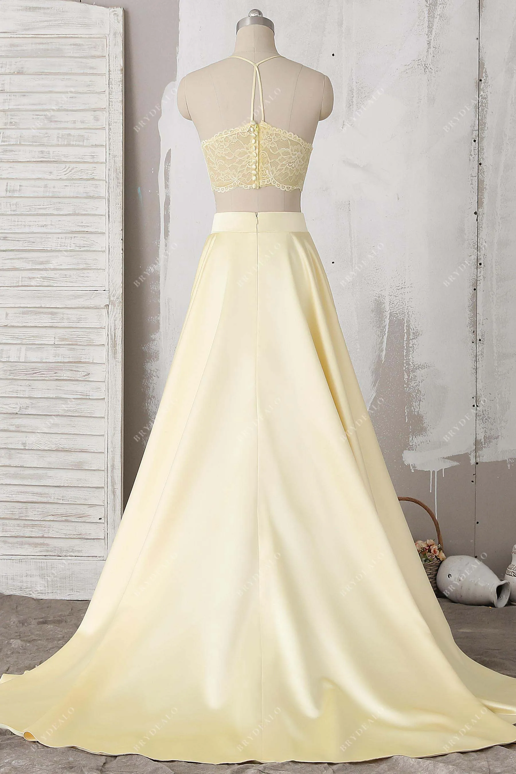 Cute Daffodil Yellow Satin Two-piece Prom Dress