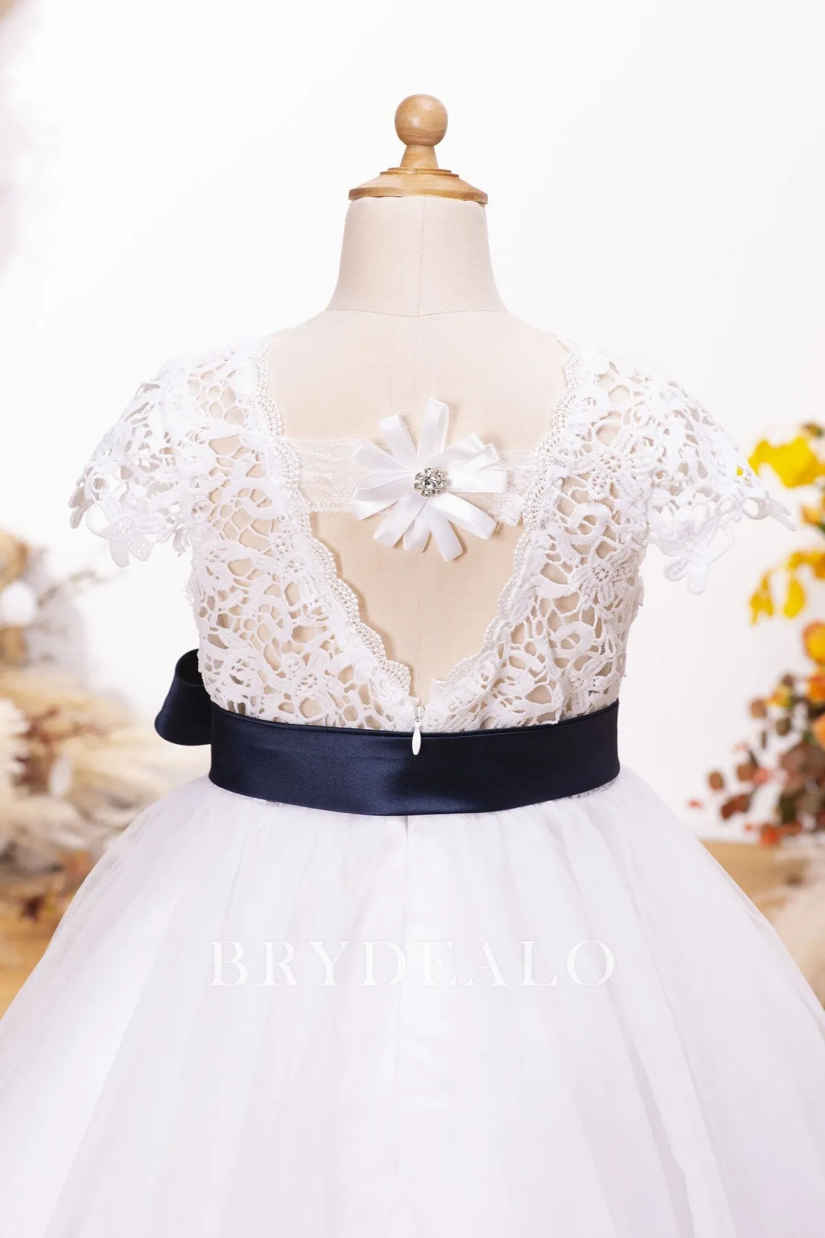 Cute Lace Flower Tea Length Flower Girl Dress