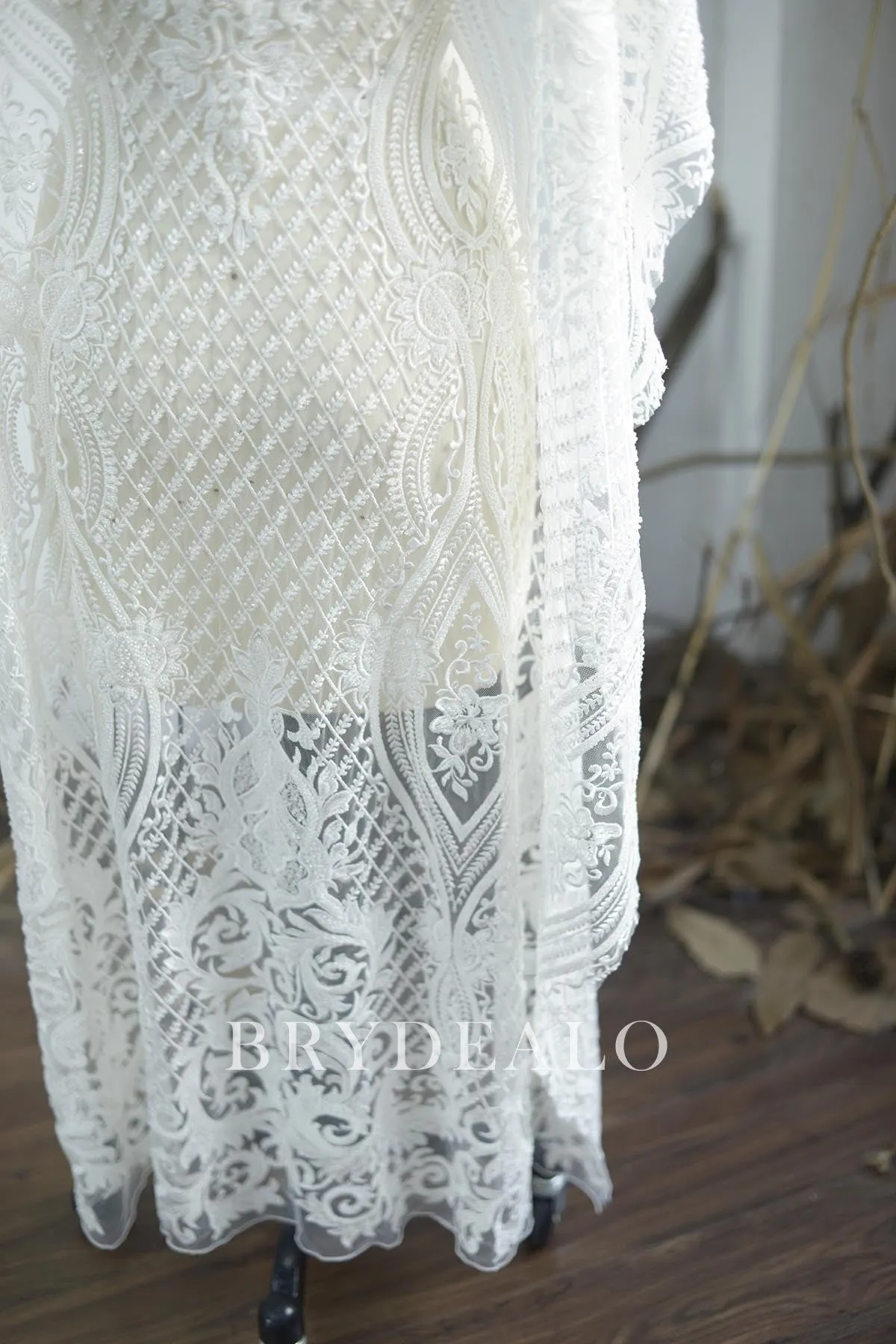 Designer Heavy Beaded Bridal Lace Fabric