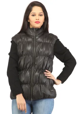 Designer Women Leather Puffer Down Jacket without Sleeve