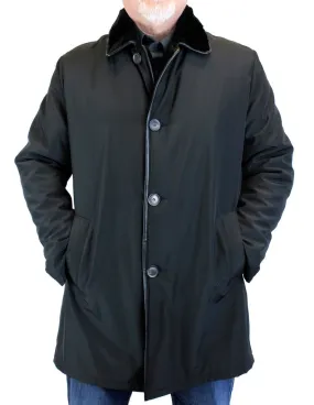 DI BELLO - MEN'S BLACK MERINO SHEARLING-LINED BUTTONED RAINCOAT, RAIN COAT