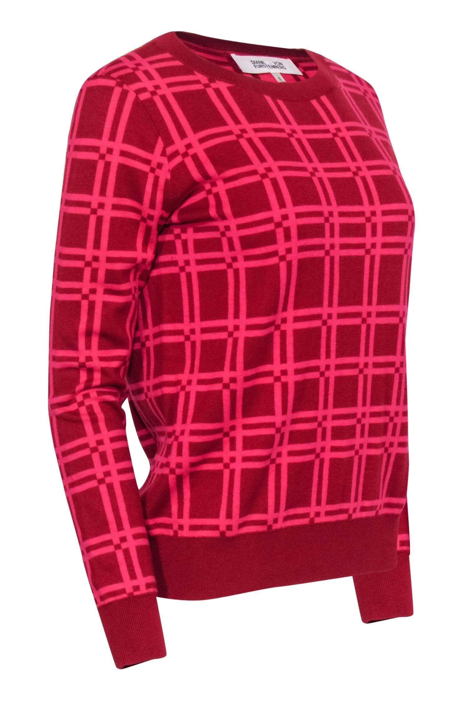 Diane von Furstenberg - Red & Hot Pink Plaid Sweater Sz S