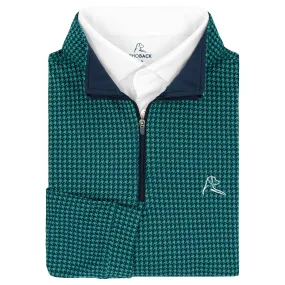 Dogstooth Houndstooth Jacquard Performance Q-Zip | The Dogstooth Houndstooth - Emerald Green/Fleet Navy