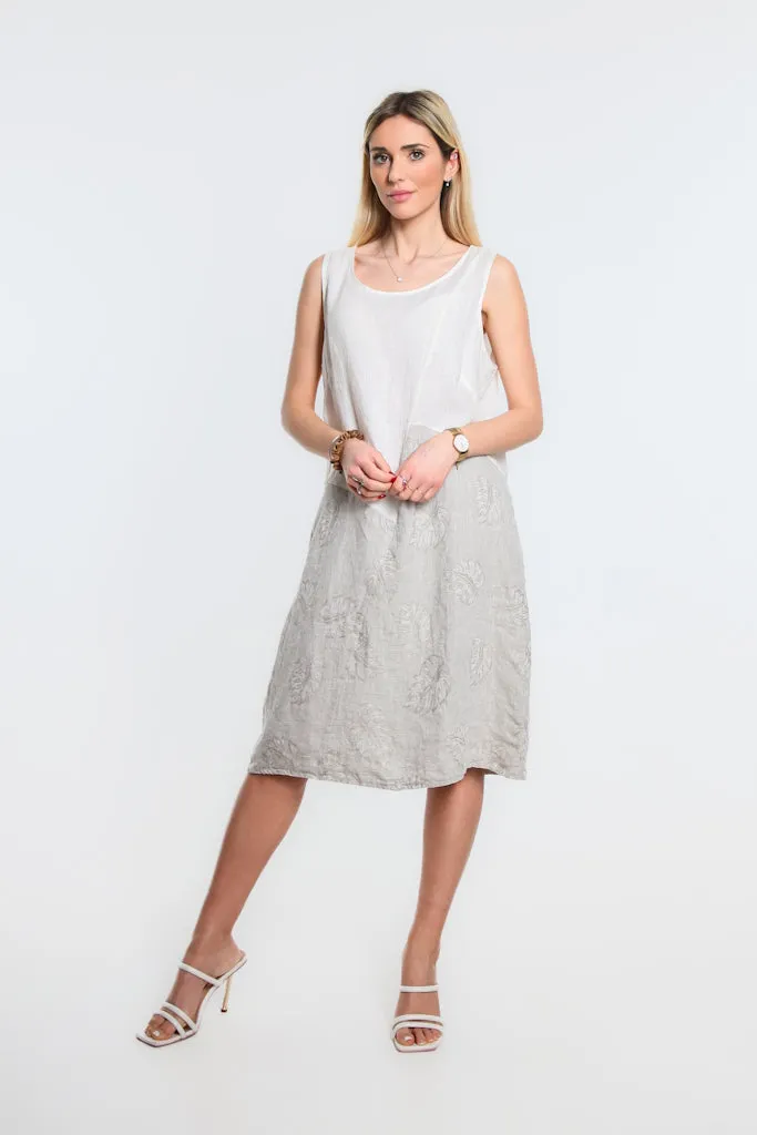 Donna Leaf Jacquard Insert Linen Dress (DT123J)